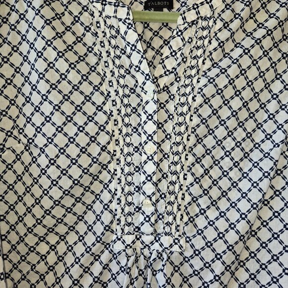 Talbots Blue and White 3/4 sleeve blouse - Picture 3 of 4
